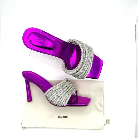 Jonathan Simkhai Crystal Embellishments Fuchsia Party Slides size 38 - Picture 1 of 15
